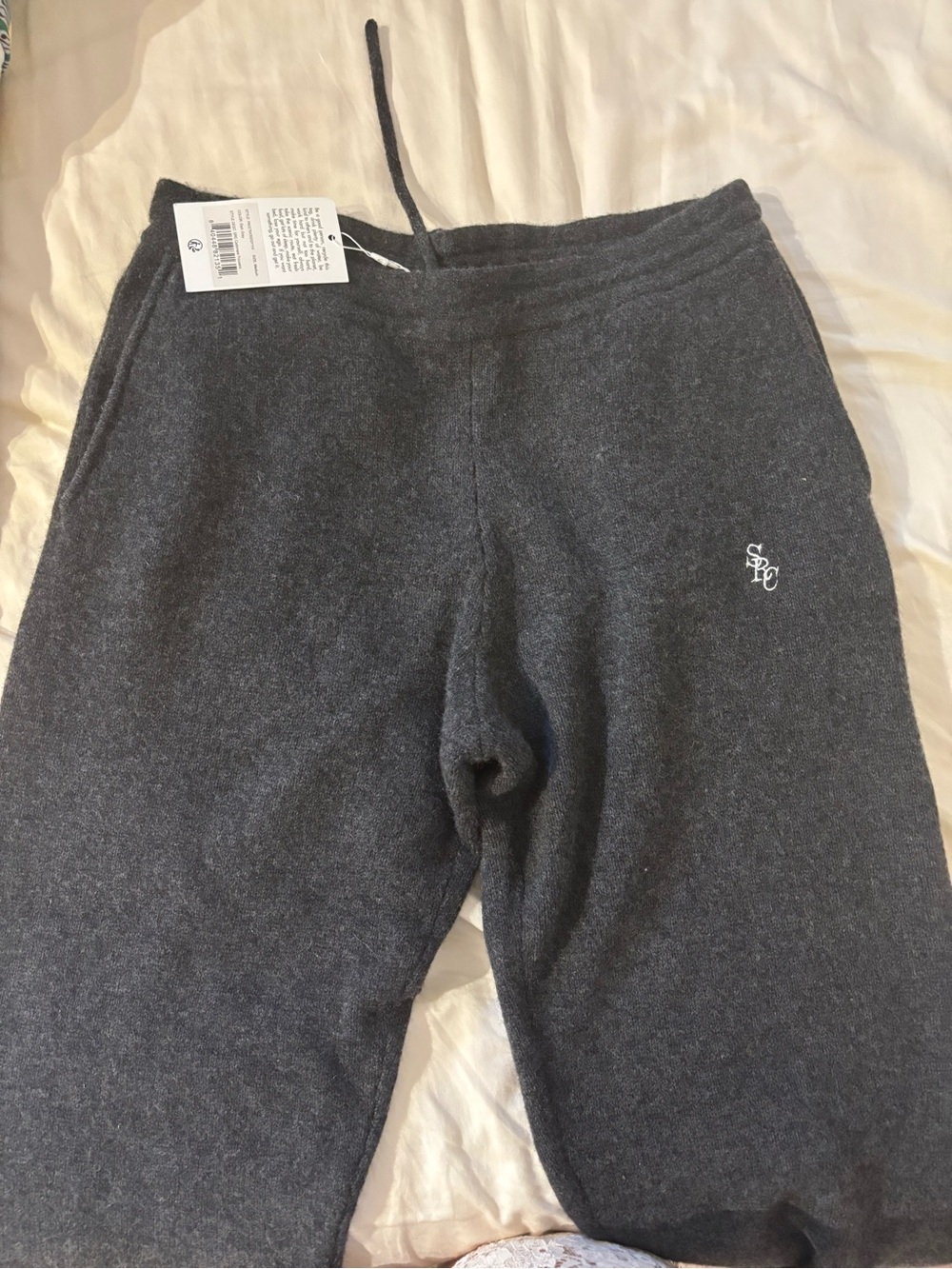 Sporty & Rich Dark Gray Cashmere pants with Embroidered Logo